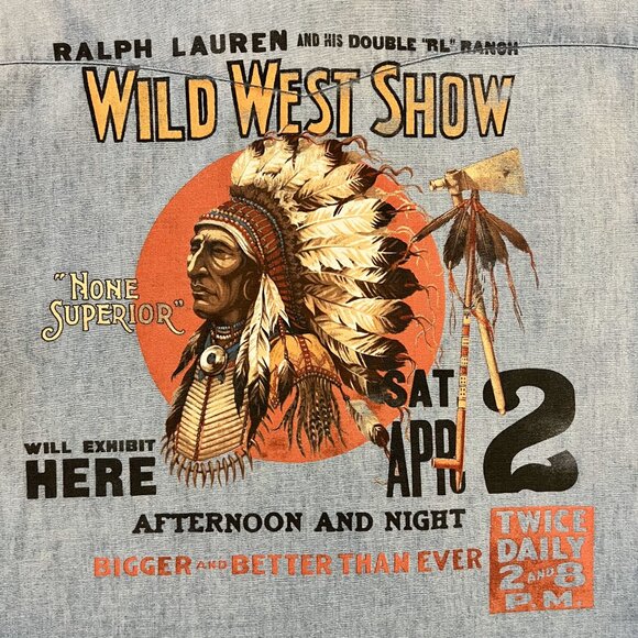 Polo Ralph Lauren Men's Medium Wild West Show Indian Head Western Chambray Shirt - Picture 3 of 6